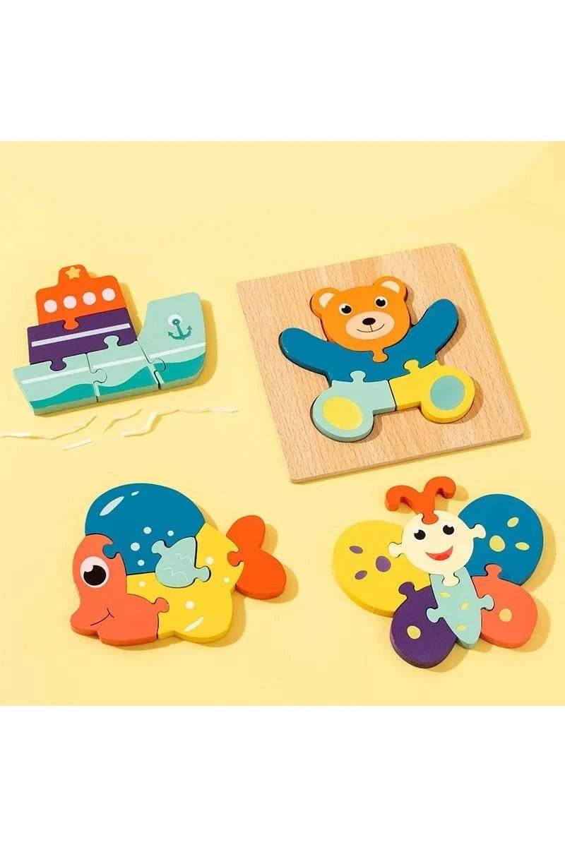 4Pcs 3D Wooden Animal Puzzle - Early Education Development Toys for Toddlers (2-3 Years) - Giggles And Grab