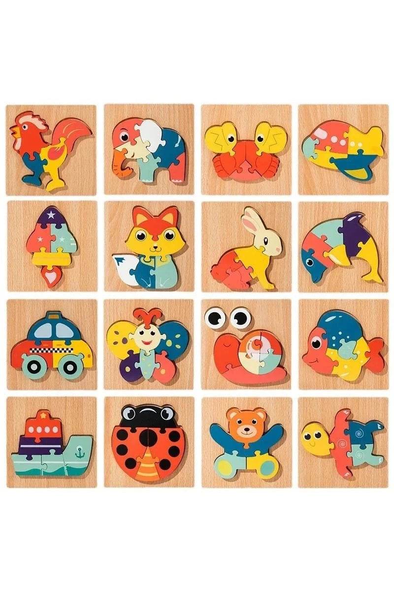 4Pcs 3D Wooden Animal Puzzle - Early Education Development Toys for Toddlers (2-3 Years) - Giggles And Grab