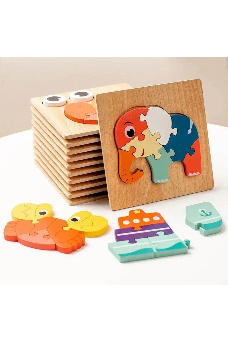 4Pcs 3D Wooden Animal Puzzle - Early Education Development Toys for Toddlers (2-3 Years) - Giggles And Grab