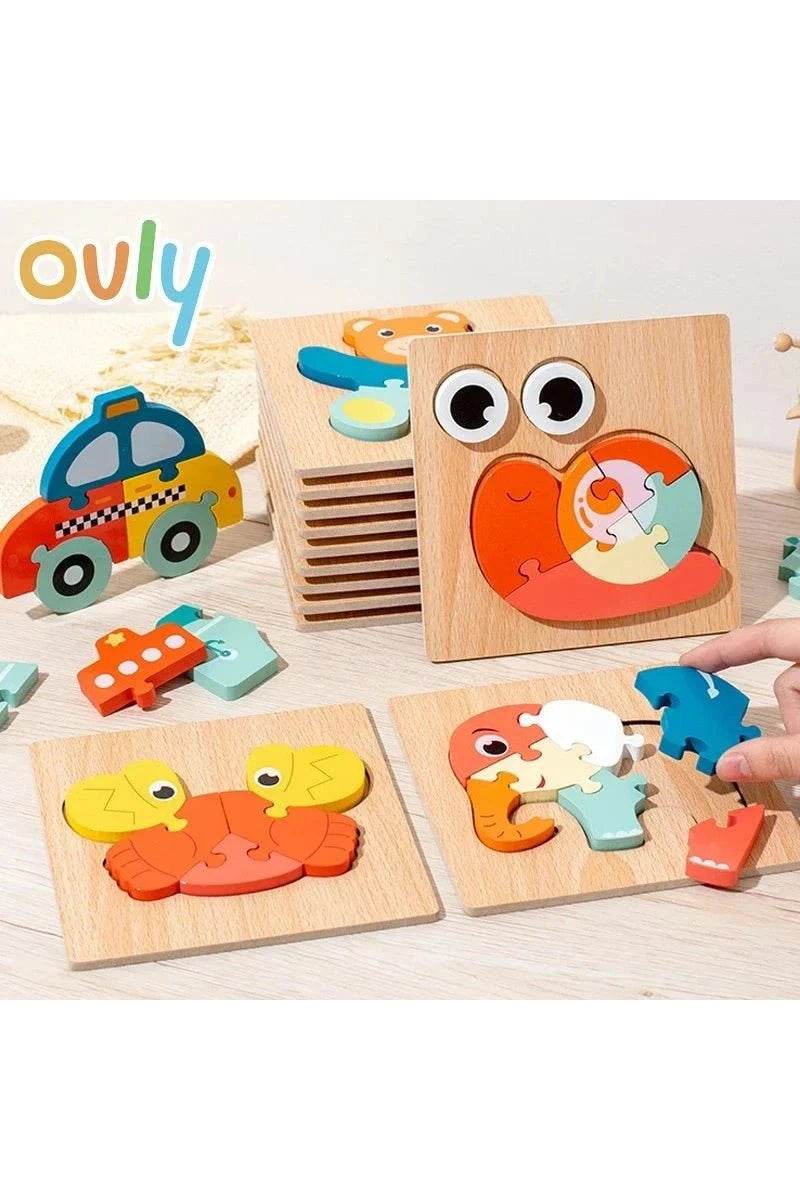 4Pcs 3D Wooden Animal Puzzle - Early Education Development Toys for Toddlers (2-3 Years) - Giggles And Grab
