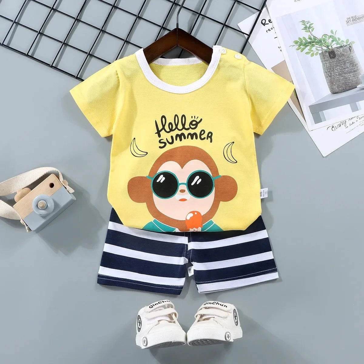 2PCS Mother Kids Clothes Children's Sets Boys Girls T-shirt Shorts Summer Cotton Short Sleeve Baby Children Clothing Toddler Suit - Giggles And Grab