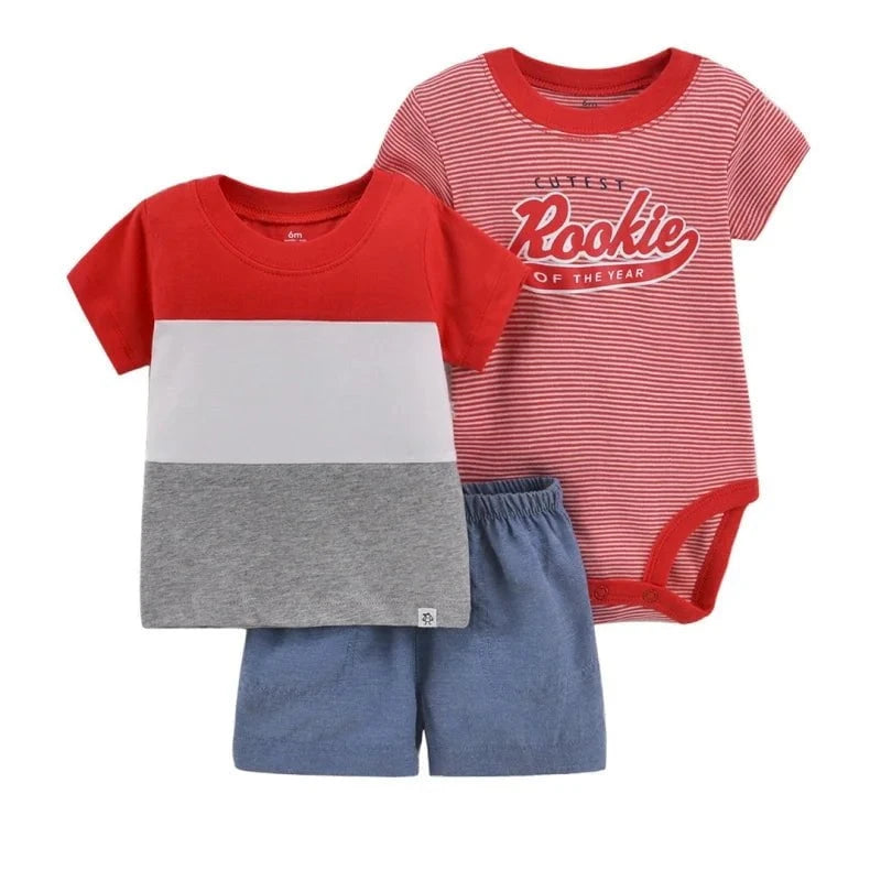 Giggles And Grab Summer newborn baby boy set A / 24M Summer Newborn Baby Boy Set 6-24M – Cute Cartoon Dinosaur Cotton Clothing, Short Sleeve + Shorts + Jumpsuit 3PCS Infant Outfits"