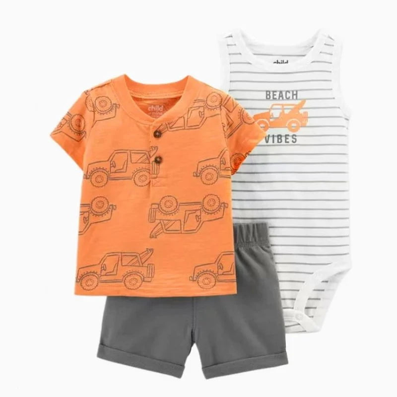 Giggles And Grab Summer newborn baby boy set C / 18M Summer Newborn Baby Boy Set 6-24M – Cute Cartoon Dinosaur Cotton Clothing, Short Sleeve + Shorts + Jumpsuit 3PCS Infant Outfits"