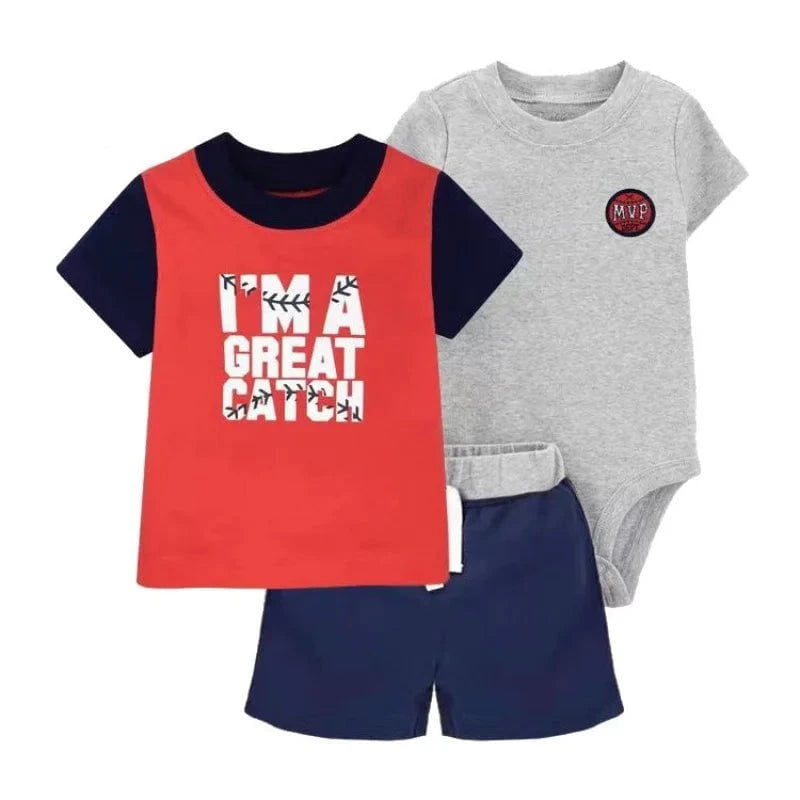 Giggles And Grab Summer newborn baby boy set D / 6M Summer Newborn Baby Boy Set 6-24M – Cute Cartoon Dinosaur Cotton Clothing, Short Sleeve + Shorts + Jumpsuit 3PCS Infant Outfits"