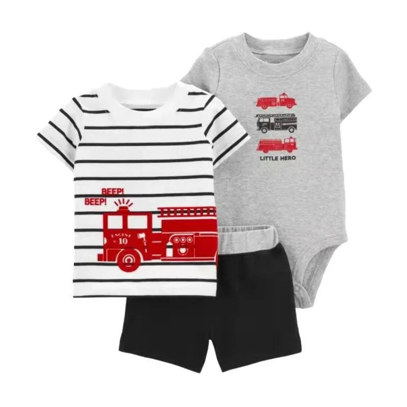 Giggles And Grab Summer newborn baby boy set E / 24M Summer Newborn Baby Boy Set 6-24M – Cute Cartoon Dinosaur Cotton Clothing, Short Sleeve + Shorts + Jumpsuit 3PCS Infant Outfits"