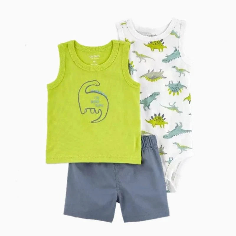 Giggles And Grab Summer newborn baby boy set L / 9M Summer Newborn Baby Boy Set 6-24M – Cute Cartoon Dinosaur Cotton Clothing, Short Sleeve + Shorts + Jumpsuit 3PCS Infant Outfits"