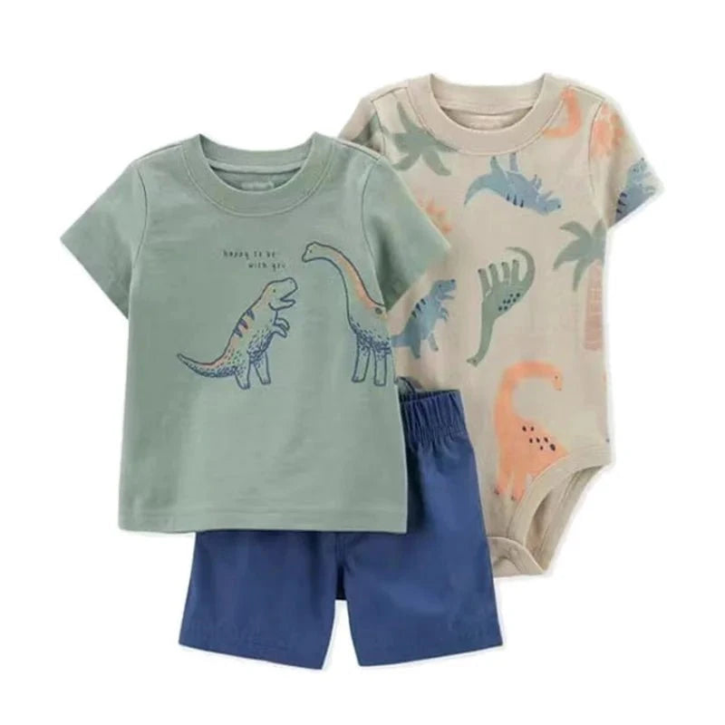 Giggles And Grab Summer newborn baby boy set N / 6M Summer Newborn Baby Boy Set 6-24M – Cute Cartoon Dinosaur Cotton Clothing, Short Sleeve + Shorts + Jumpsuit 3PCS Infant Outfits"