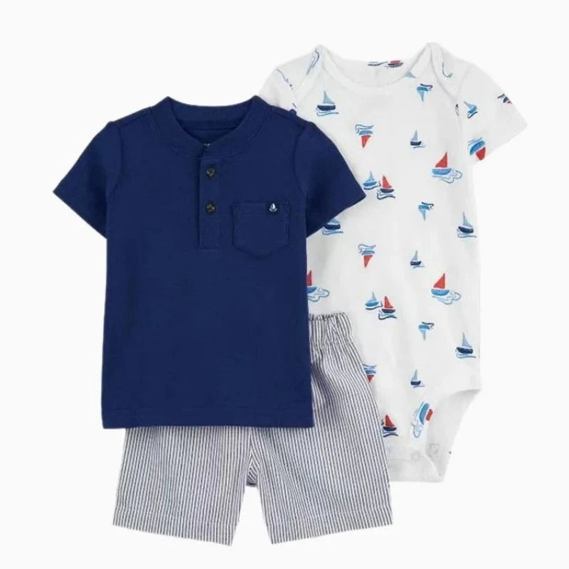 Giggles And Grab Summer newborn baby boy set P 1 / 12M Summer Newborn Baby Boy Set 6-24M – Cute Cartoon Dinosaur Cotton Clothing, Short Sleeve + Shorts + Jumpsuit 3PCS Infant Outfits"