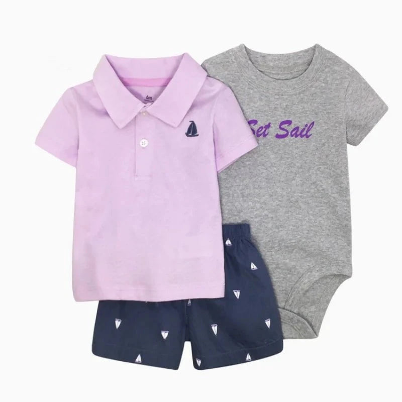 Giggles And Grab Summer newborn baby boy set Q / 24M Summer Newborn Baby Boy Set 6-24M – Cute Cartoon Dinosaur Cotton Clothing, Short Sleeve + Shorts + Jumpsuit 3PCS Infant Outfits"