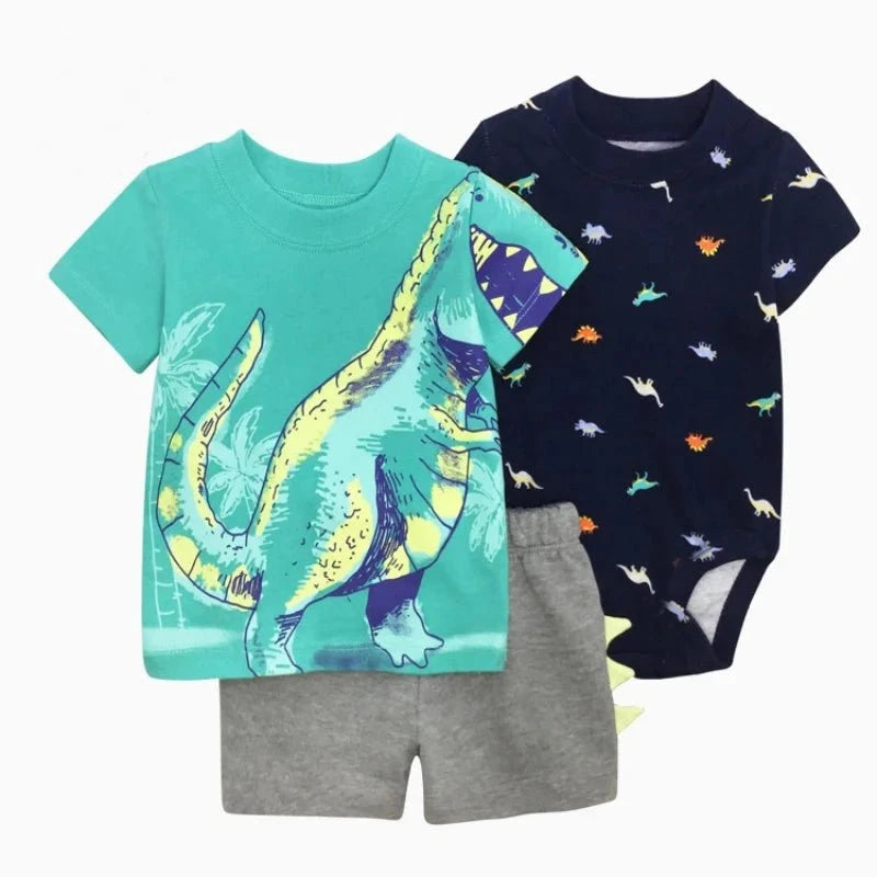 Giggles And Grab Summer newborn baby boy set S / 18M Summer Newborn Baby Boy Set 6-24M – Cute Cartoon Dinosaur Cotton Clothing, Short Sleeve + Shorts + Jumpsuit 3PCS Infant Outfits"