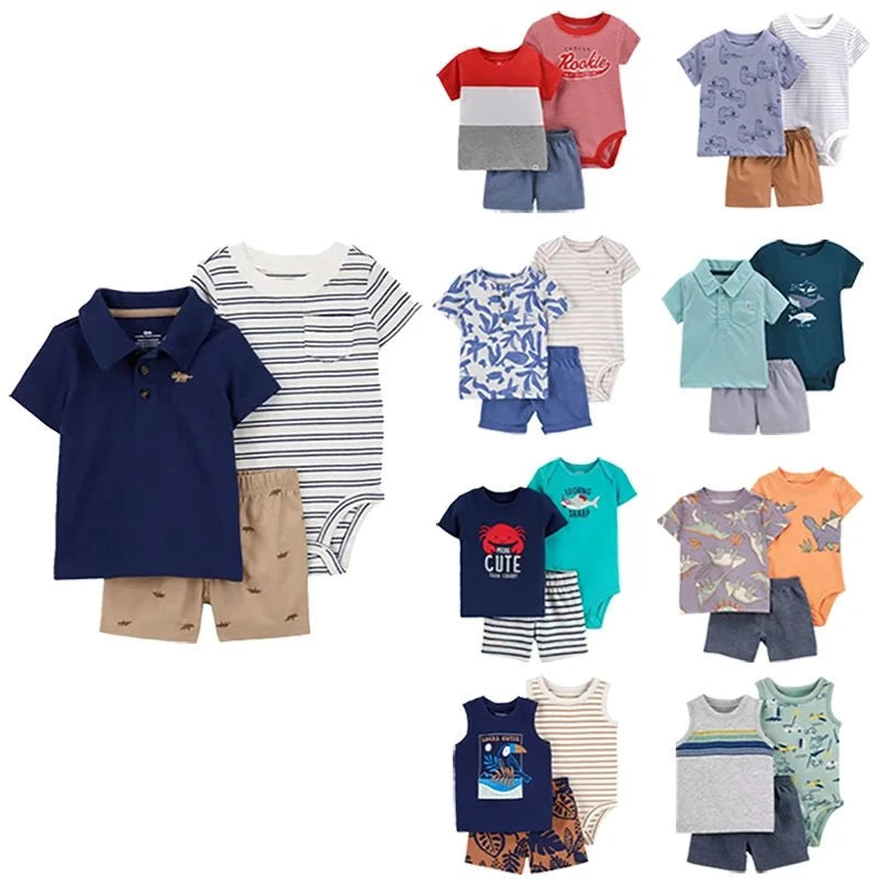 Giggles And Grab Summer newborn baby boy set Summer Newborn Baby Boy Set 6-24M – Cute Cartoon Dinosaur Cotton Clothing, Short Sleeve + Shorts + Jumpsuit 3PCS Infant Outfits"