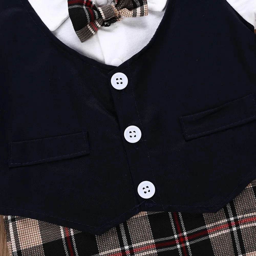Summer Newborn Baby Romper Infant Boy Gentleman Suit Formal Bow Tie Romper Jumpsuit Baby Boy Clothes Outfits 0-3T - Giggles And Grab