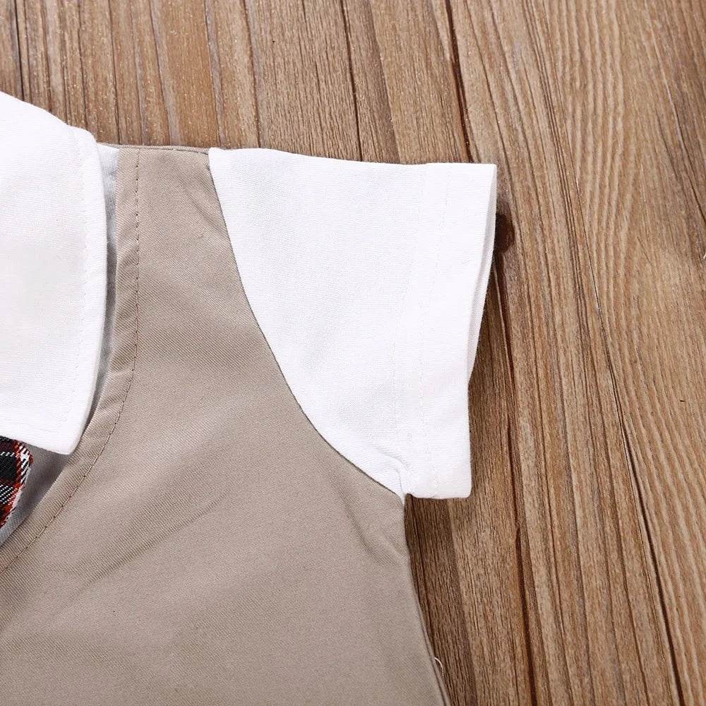 Summer Newborn Baby Romper Infant Boy Gentleman Suit Formal Bow Tie Romper Jumpsuit Baby Boy Clothes Outfits 0-3T - Giggles And Grab