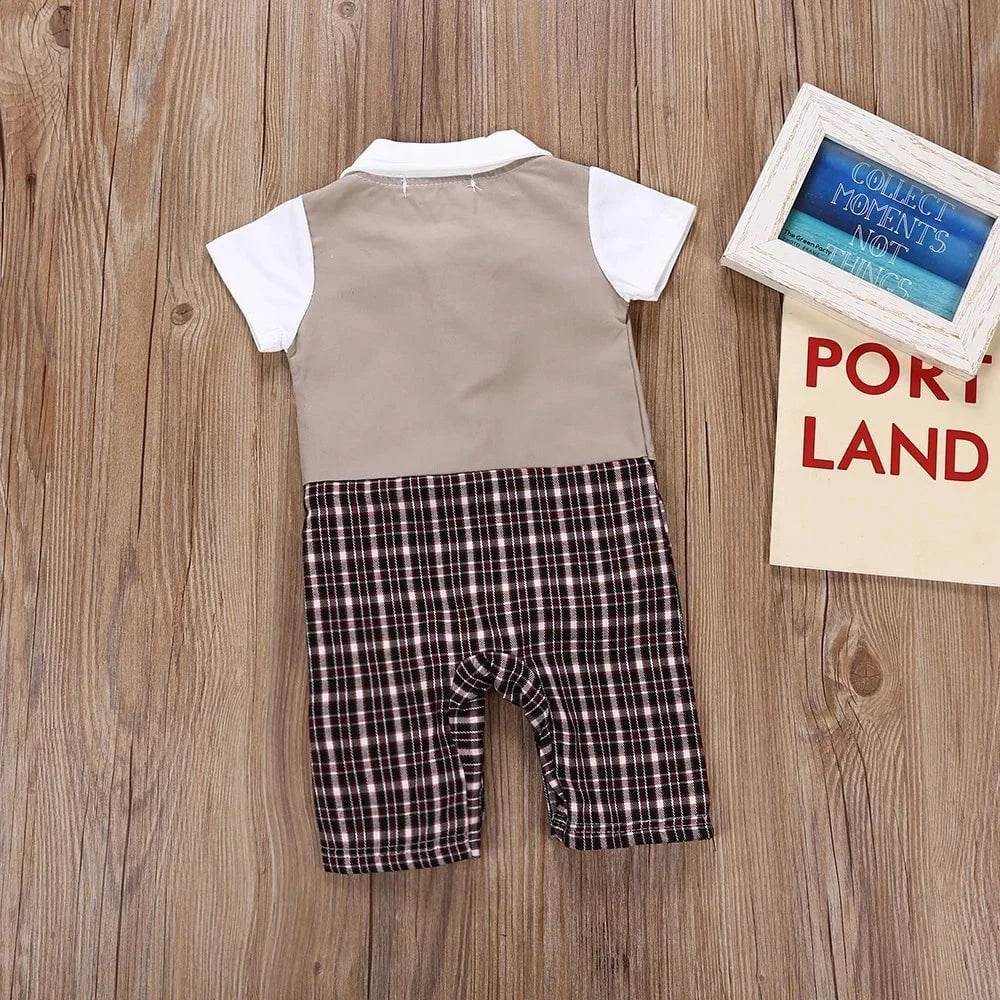 Summer Newborn Baby Romper Infant Boy Gentleman Suit Formal Bow Tie Romper Jumpsuit Baby Boy Clothes Outfits 0-3T - Giggles And Grab