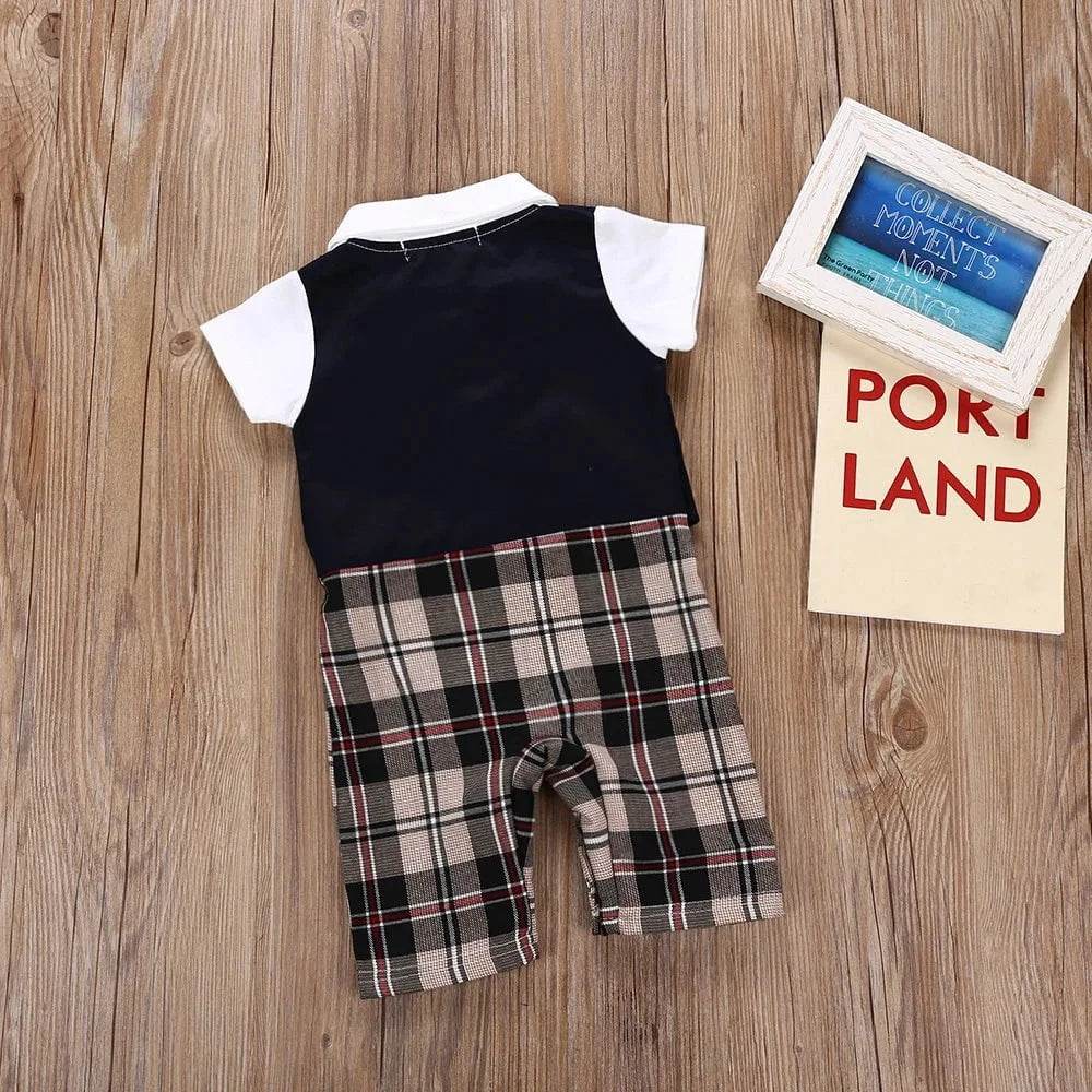 Summer Newborn Baby Romper Infant Boy Gentleman Suit Formal Bow Tie Romper Jumpsuit Baby Boy Clothes Outfits 0-3T - Giggles And Grab