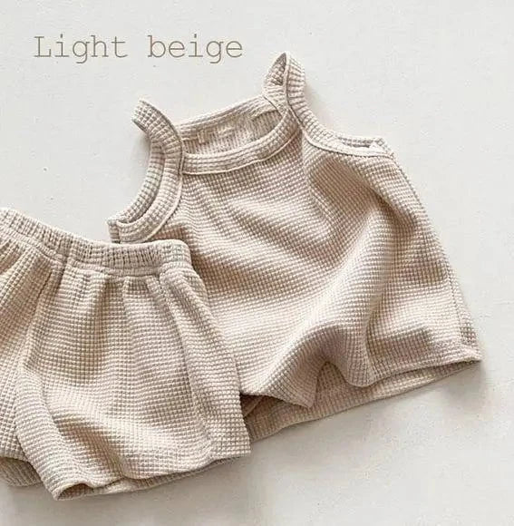 Giggles And Grab Summer set for girls apricot / 9M 73cm 2025 Summer New Baby Sleeveless Clothes Set Solid Infant Sling Vest + Shorts 2pcs Suit Boy Girl Thin Cotton Toddler Outfits"