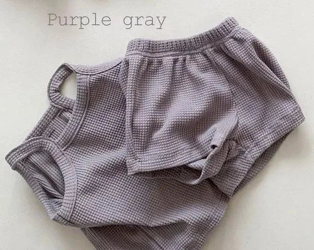 Giggles And Grab Summer set for girls purple / 9M 73cm 2025 Summer New Baby Sleeveless Clothes Set Solid Infant Sling Vest + Shorts 2pcs Suit Boy Girl Thin Cotton Toddler Outfits"