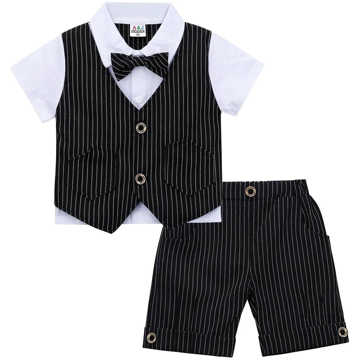 UpBaby Boys Clothing Set – Infant Gentleman Outfit (Top + Shorts) for Baptism, Wedding, Birthday Gift – 2PCS Kids Summer Clothes Suit - Giggles And Grab