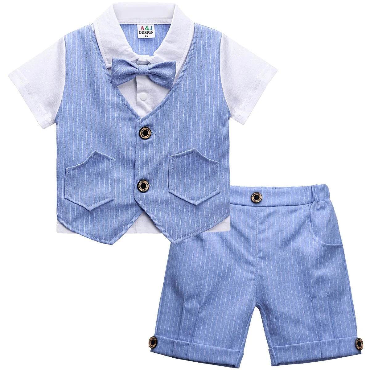 UpBaby Boys Clothing Set – Infant Gentleman Outfit (Top + Shorts) for Baptism, Wedding, Birthday Gift – 2PCS Kids Summer Clothes Suit - Giggles And Grab