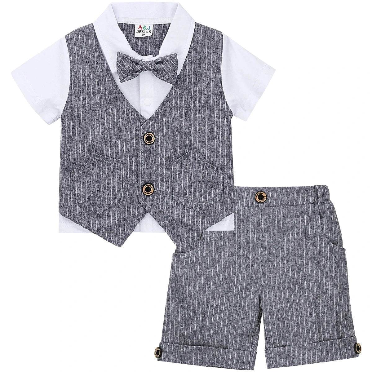 UpBaby Boys Clothing Set – Infant Gentleman Outfit (Top + Shorts) for Baptism, Wedding, Birthday Gift – 2PCS Kids Summer Clothes Suit - Giggles And Grab