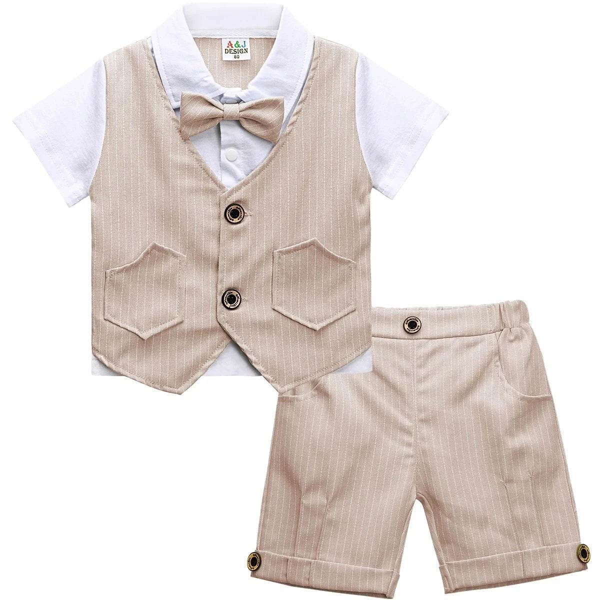UpBaby Boys Clothing Set – Infant Gentleman Outfit (Top + Shorts) for Baptism, Wedding, Birthday Gift – 2PCS Kids Summer Clothes Suit - Giggles And Grab