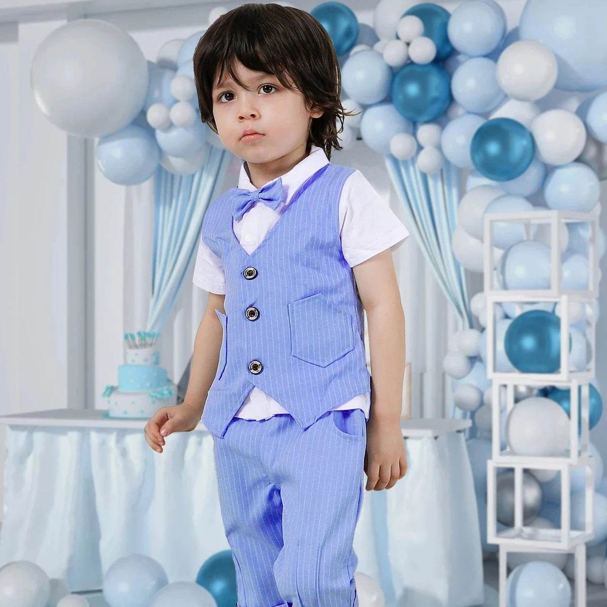 UpBaby Boys Clothing Set – Infant Gentleman Outfit (Top + Shorts) for Baptism, Wedding, Birthday Gift – 2PCS Kids Summer Clothes Suit - Giggles And Grab