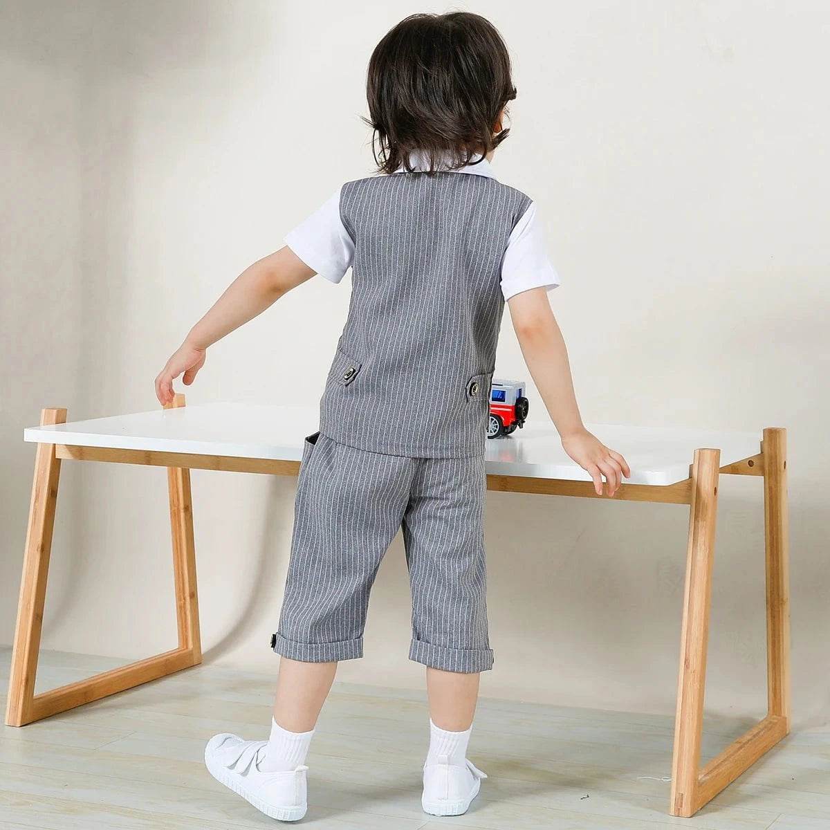 UpBaby Boys Clothing Set – Infant Gentleman Outfit (Top + Shorts) for Baptism, Wedding, Birthday Gift – 2PCS Kids Summer Clothes Suit - Giggles And Grab