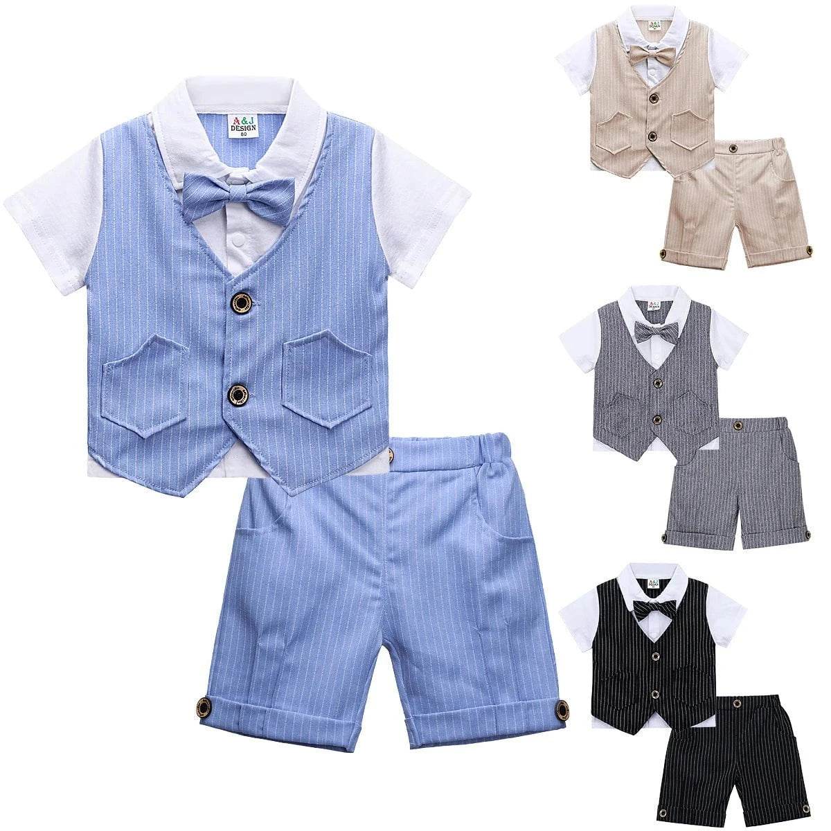 UpBaby Boys Clothing Set – Infant Gentleman Outfit (Top + Shorts) for Baptism, Wedding, Birthday Gift – 2PCS Kids Summer Clothes Suit - Giggles And Grab
