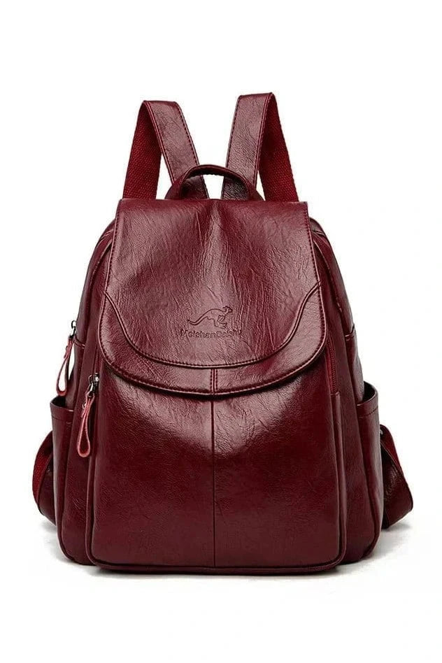 Giggles And Grab Womens Backpack Wine Red-2 High-Quality Stone Pattern Soft Leather Women’s Backpack - Large Capacity for School & Travel"