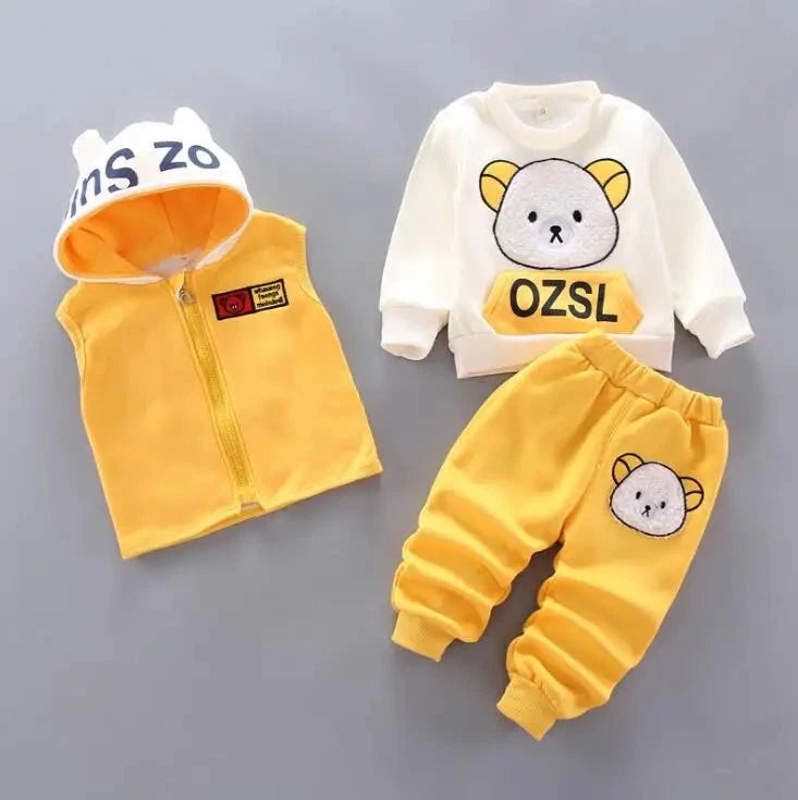Giggles And Grab Yellow 1 / 4T Baby Boys And Girls Clothing Set Tricken Fleece Children Hooded Outerwear Tops Pants 3PCS Outfits Kids Toddler Warm Costume Suit