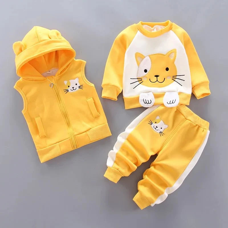 Giggles And Grab Yellow / 4T Baby Boys And Girls Clothing Set Tricken Fleece Children Hooded Outerwear Tops Pants 3PCS Outfits Kids Toddler Warm Costume Suit