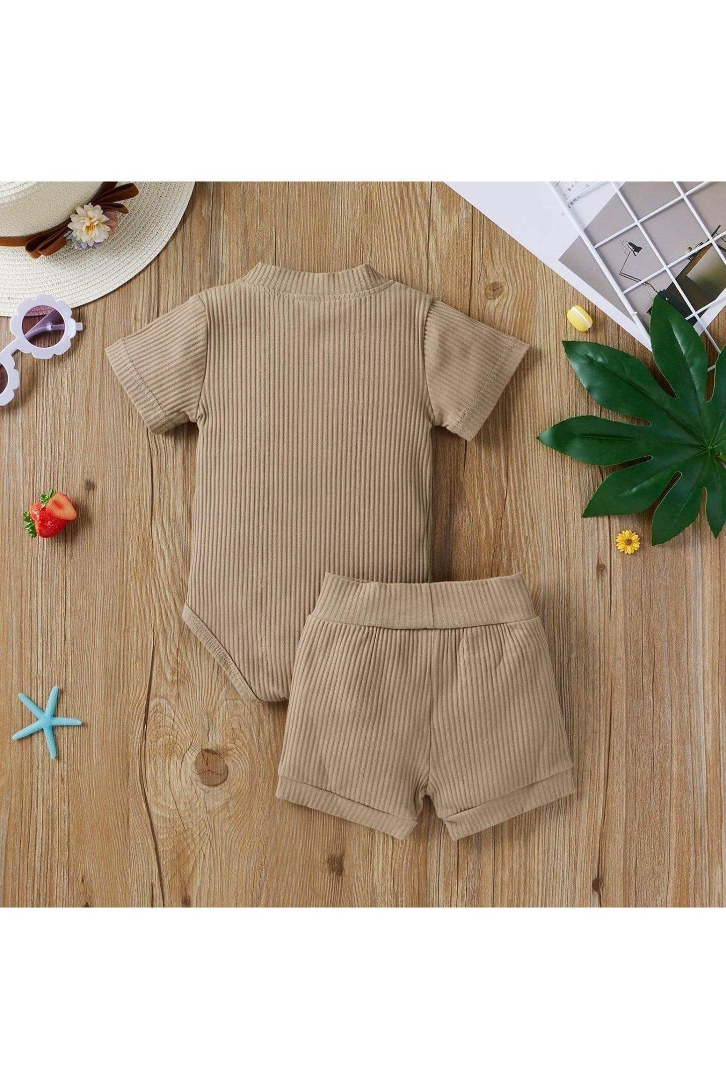 Summer Newborn Baby Boy & Girl Clothes Set – Ribbed Cotton 2-Piece Unisex Outfit with Button Top & Shorts - Giggles And Grab