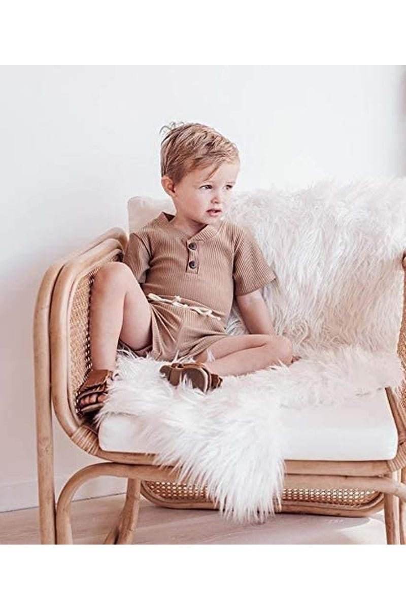 Summer Newborn Baby Boy & Girl Clothes Set – Ribbed Cotton 2-Piece Unisex Outfit with Button Top & Shorts - Giggles And Grab