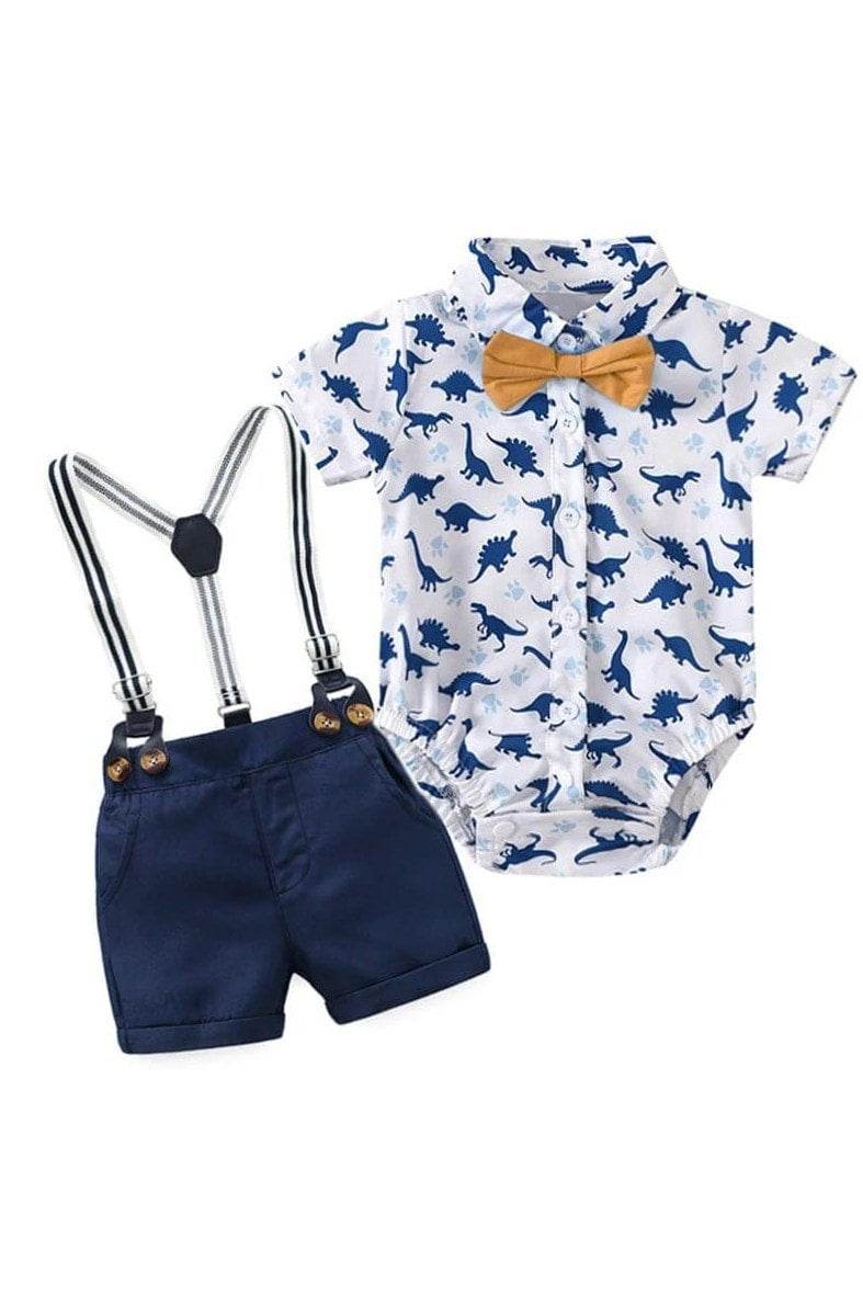 Summer Toddler Boys Dinosaur Printed Clothes Set – Short-Sleeved Romper with Hat Bow for Baby Kids - Giggles And Grab