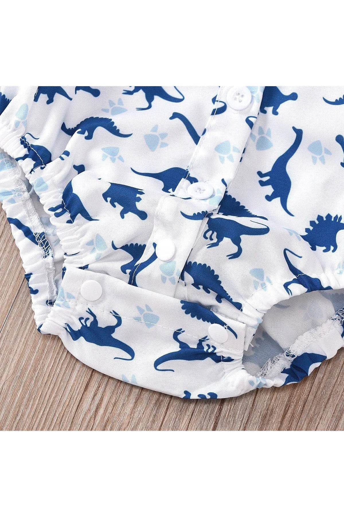 Summer Toddler Boys Dinosaur Printed Clothes Set – Short-Sleeved Romper with Hat Bow for Baby Kids - Giggles And Grab