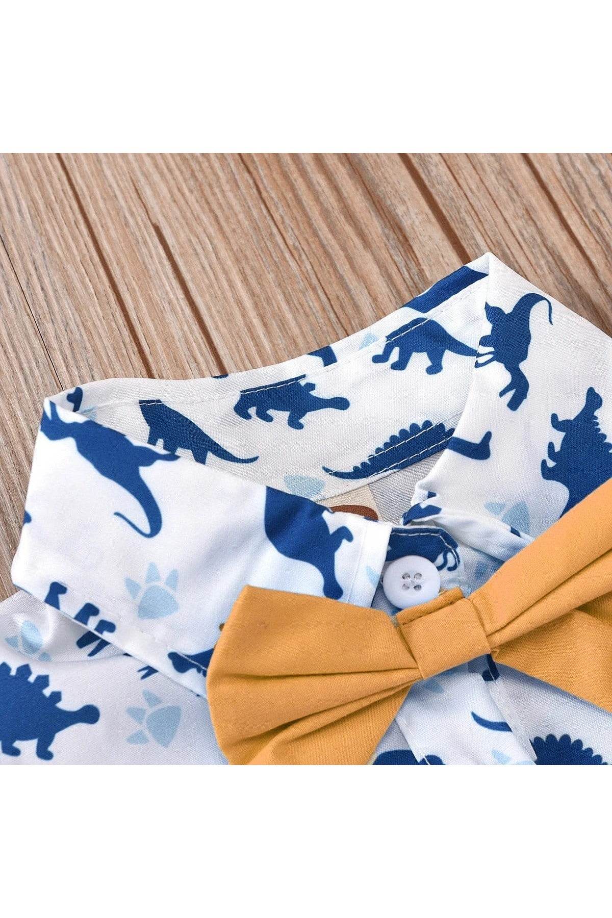 Summer Toddler Boys Dinosaur Printed Clothes Set – Short-Sleeved Romper with Hat Bow for Baby Kids - Giggles And Grab