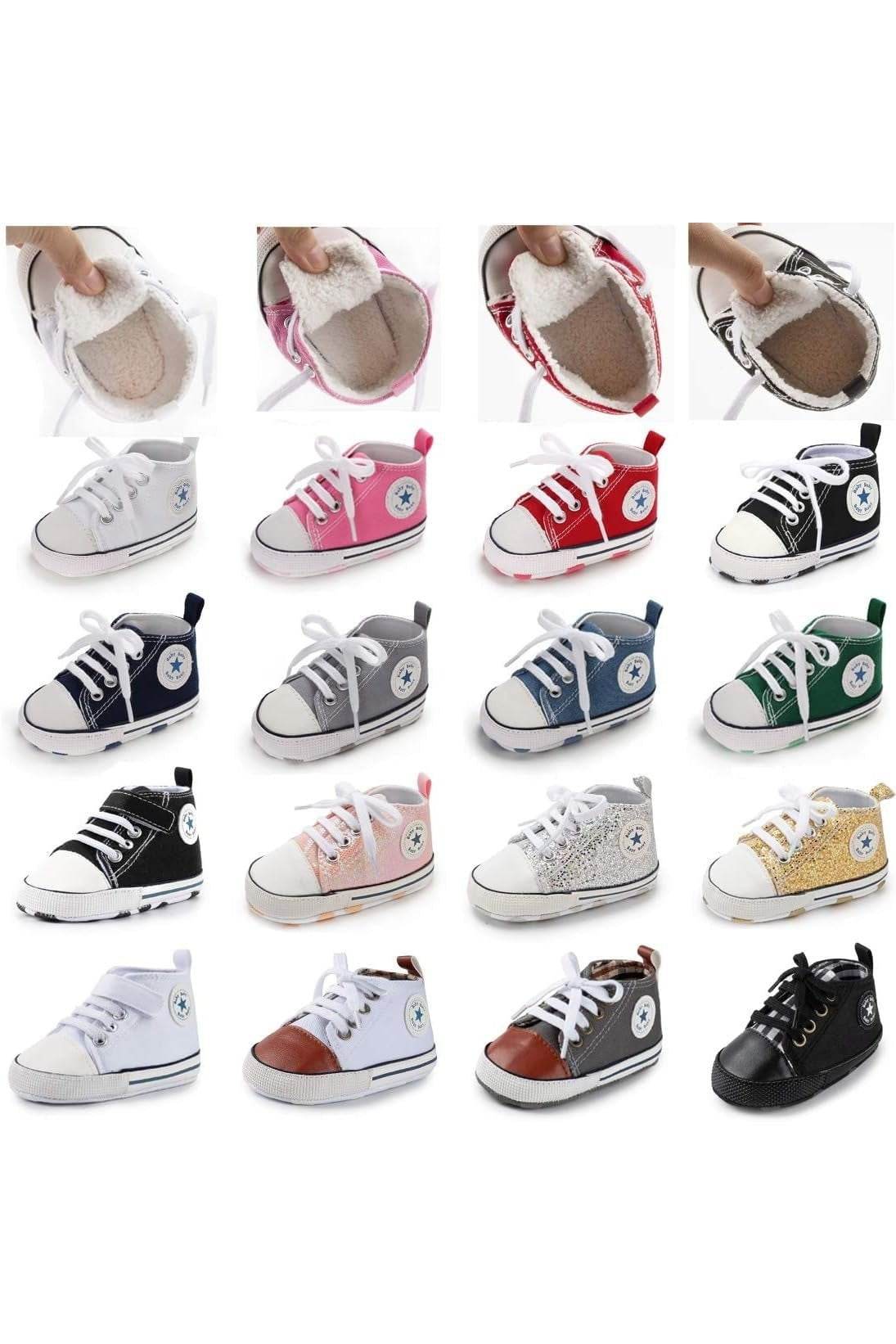 Unisex Baby Boy & Girl Canvas Sneakers – Soft Sole Ankle Shoes for Infant First Walkers - Giggles And Grab