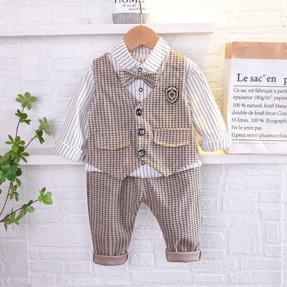 New Children Fashion Kids Boy Gentleman Sweater Vest Shirt Pants 3Pcs/Set – Kids Infant Clothing Toddler Tracksuit 0-5 Years