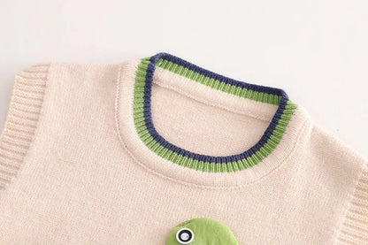 Baby Boy Boutique Clothes 2023 Spring Autumn Cartoon Dinosaur Knitted Sweater Vest + Plaid Shirts + Pants 3PCS Kids Boys Outfits