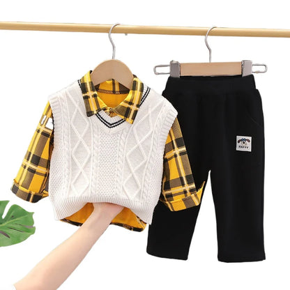 Kids Girls Boys 3pcs Clothing Sets Cartoon Spring Children Sweater Vest Hoodies Pants Tracksuits Kids Clothes Sport Suit 3 Ages