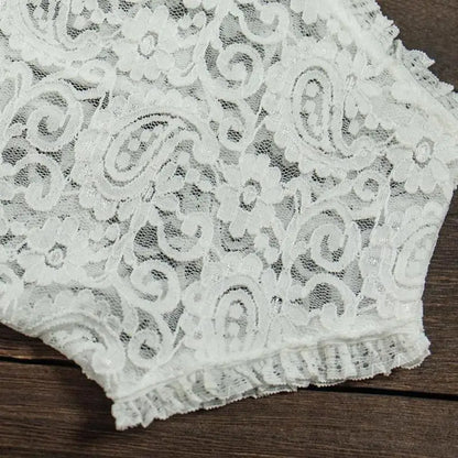 N80C 2 Pcs Newborn Photography Props Lace Headband Romper Infants Photo Outfits Baby Headdress Bodysuit Set