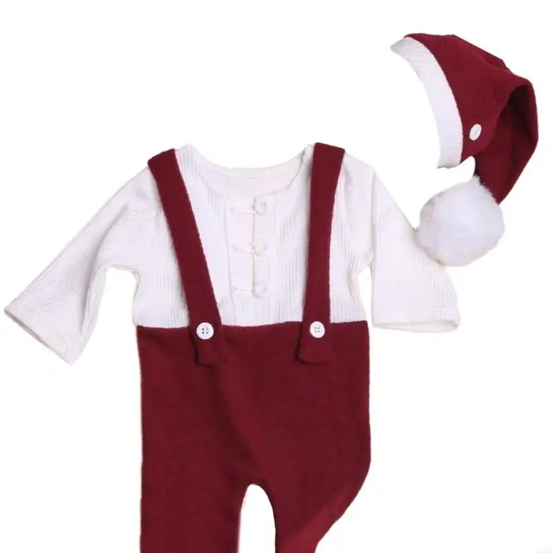 Baby First Christmas Photo Apparel Romper with Hat Set Newborn Photography Props Outfit for Newborns Christmas Present