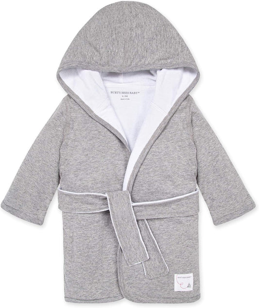 "Burt's Bees Baby Hooded Bathrobe - Organic Cotton Knit Terry for Infants (0-9 Months, Heather Grey)"