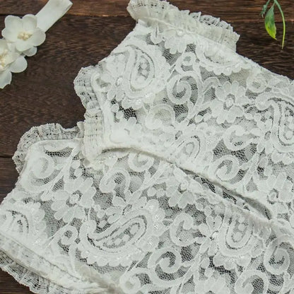 N80C 2 Pcs Newborn Photography Props Lace Headband Romper Infants Photo Outfits Baby Headdress Bodysuit Set