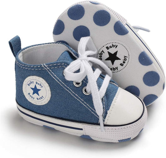 Unisex Baby Boy & Girl Canvas Sneakers – Soft Sole Ankle Shoes for Infant First Walkers