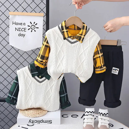 Kids Girls Boys 3pcs Clothing Sets Cartoon Spring Children Sweater Vest Hoodies Pants Tracksuits Kids Clothes Sport Suit 3 Ages