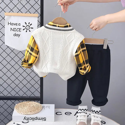Kids Girls Boys 3pcs Clothing Sets Cartoon Spring Children Sweater Vest Hoodies Pants Tracksuits Kids Clothes Sport Suit 3 Ages