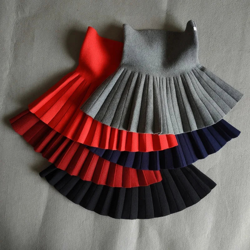 DE PEACH Winter Baby Girls Pleated Skirt - High Waist Knitted Mini Tutu for Kids | Princess Style Outfit (2-12 Years)