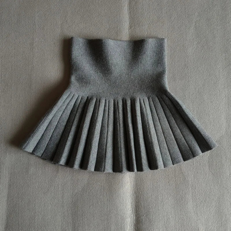 DE PEACH Winter Baby Girls Pleated Skirt - High Waist Knitted Mini Tutu for Kids | Princess Style Outfit (2-12 Years)