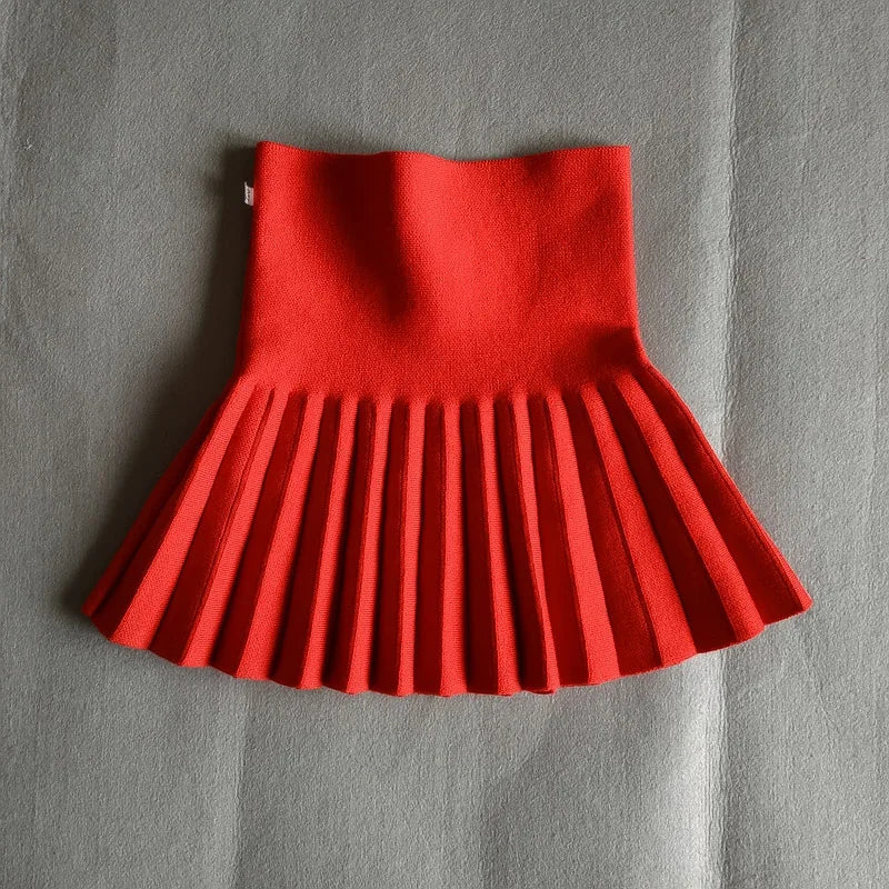 DE PEACH Winter Baby Girls Pleated Skirt - High Waist Knitted Mini Tutu for Kids | Princess Style Outfit (2-12 Years)
